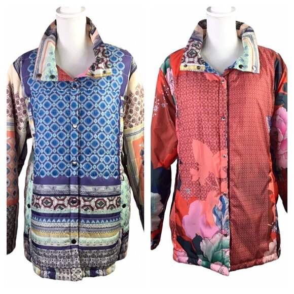 Johnny Was Garron Reversible Jacket Women's Size XL Quilted Snap Travel Packable - Picture 1 of 12